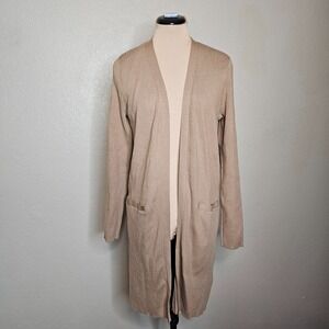 LAUREN Ralph Lauren Camel Tan Rib Knit Open Front Long Cardigan Sweater Medium